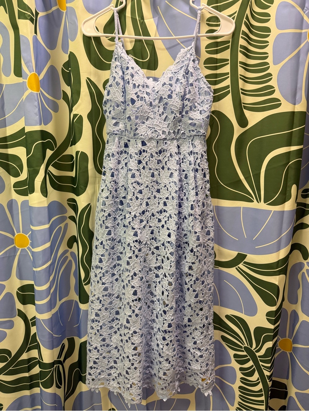 Astr Light Blue Lace A-Line Dress with Spaghetti Straps